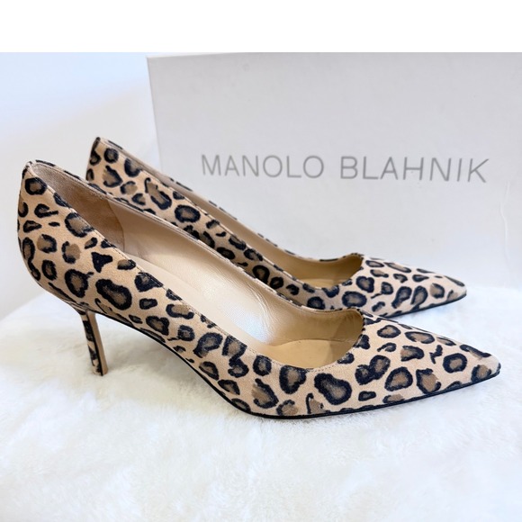 Manolo Blahnik BB 70 Leopard Suede Pump EU 39.5 US 8.5 Original Box Worn Once - Picture 2 of 8